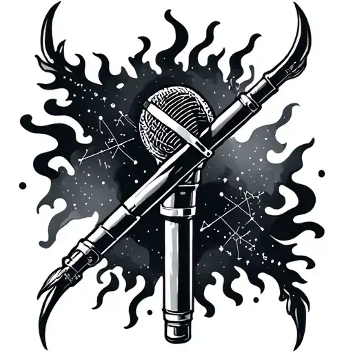 Microphone Sagittarius Constellation Intertwined With Flames