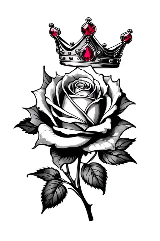 Rose Intertwined With Crown And Ruby Stone