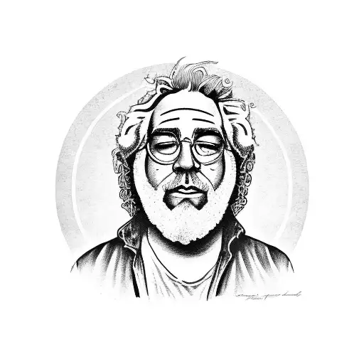 A Portrait Of Jerry Garcia With Lyrics From His Songs Forming A Border Around It
