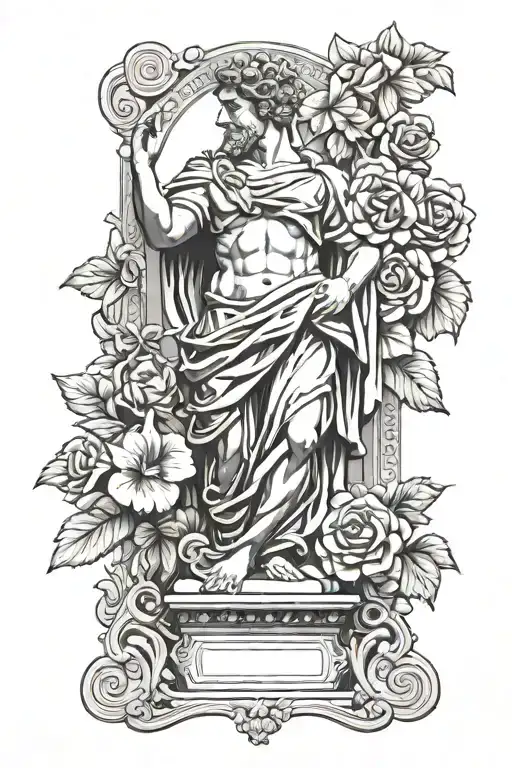 Flower Background With Greek Statue