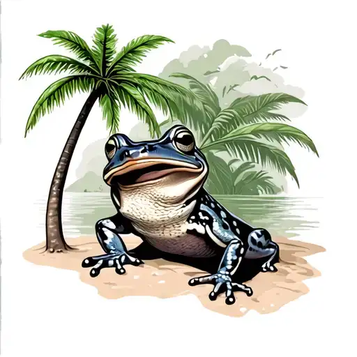 Coqui Frog Under A Palm Tree