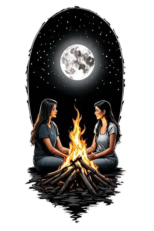 Friends Sitting Around A Bonfire