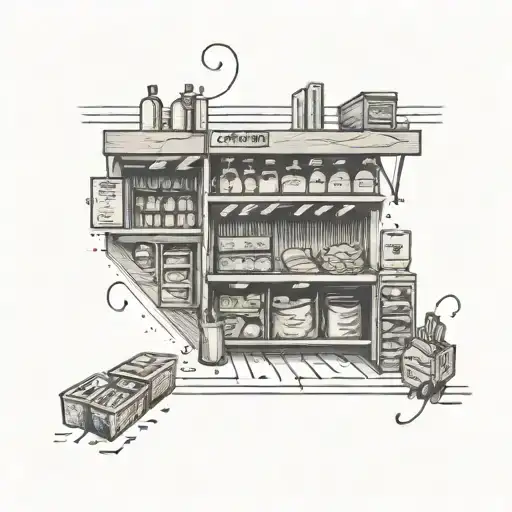 A Tattoo Design Of A Grocery Store Aisle With Music Notes Floating Above