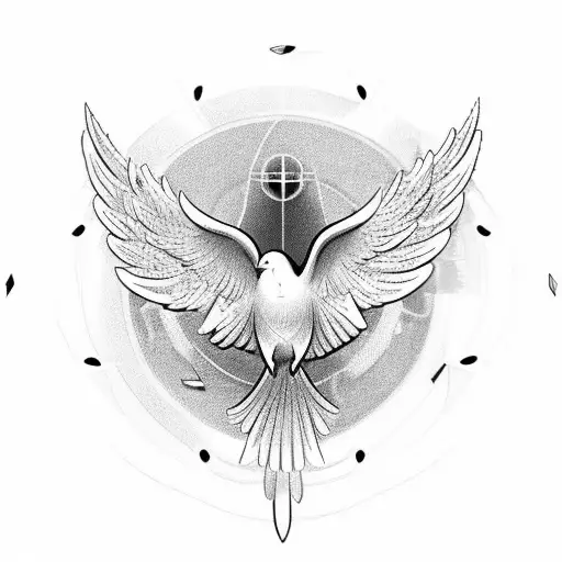 A Majestic Dove Representing The Holy Spirit Surrounded By Intricate Mechanical Gears