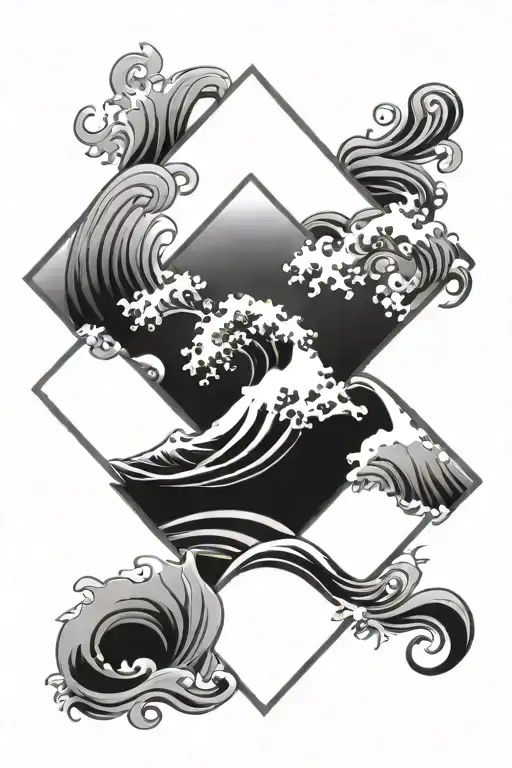 Kanagawa Wave Set Inside A Diamond Shape