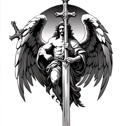 Archangel Michael Holding A Cross And Sword