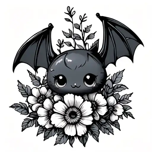 Cute Bat With Flowers Intertwined