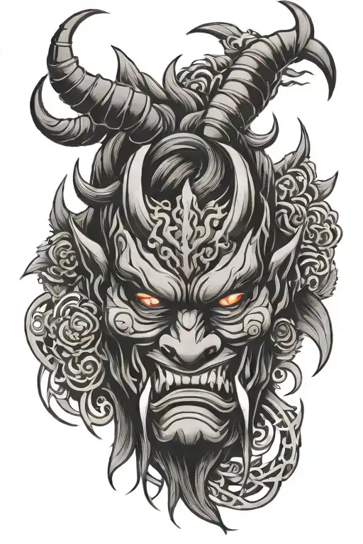 Oni Mask With Gemini Symbol Intertwined