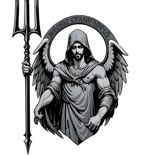 Hooded Arch Angel Michael With A Trident