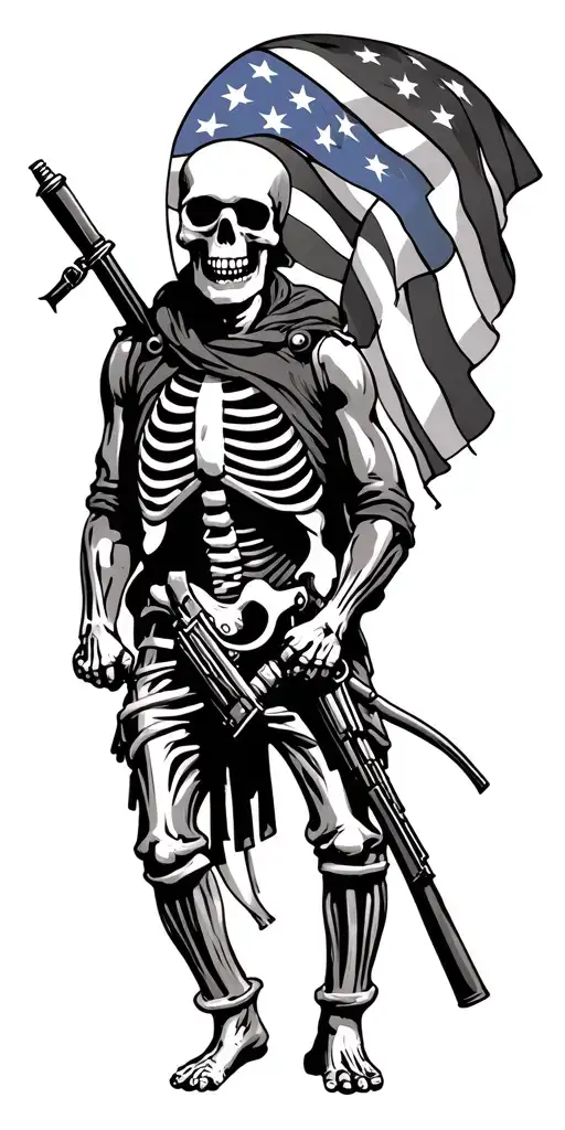 Skeleton Soldier With American Flag Incorporated