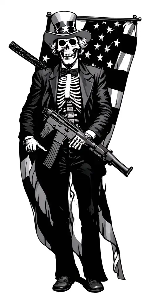 Skeleton Uncle Sam With Ar15 American Flag