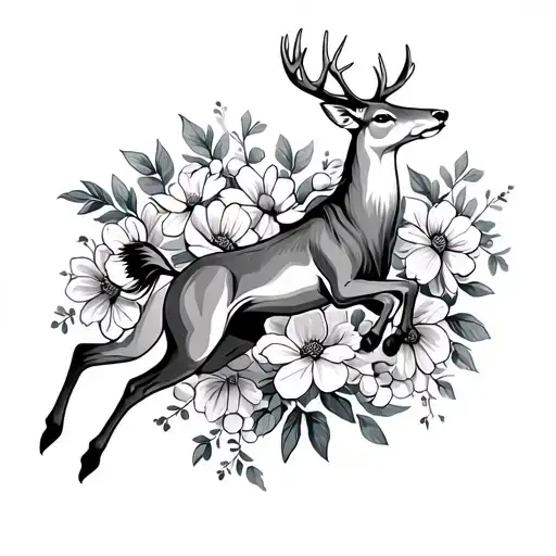 Deer Jumping Into Flowers Blooming