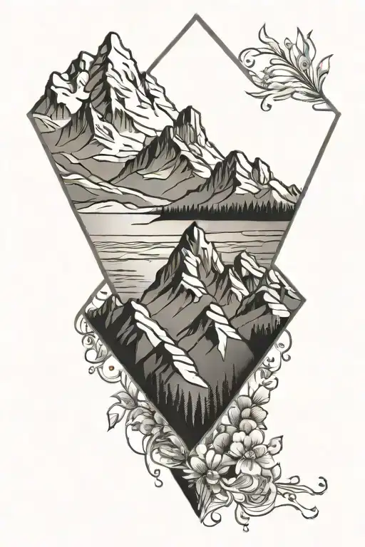 Diamond Shaped Mountain Scape With Ornamental Bottom