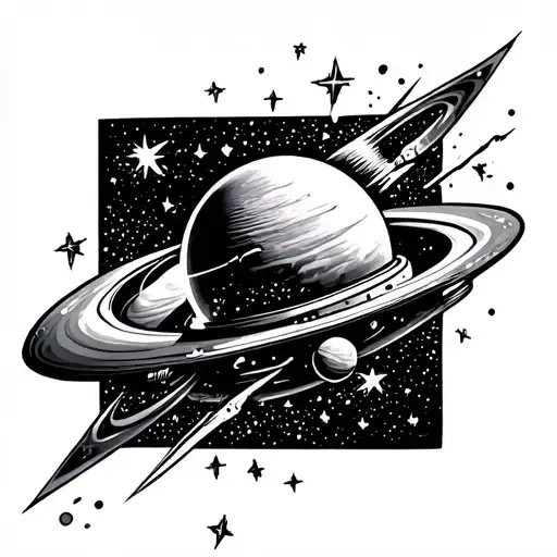 Space Tattoo With Shooting Stars And Astroids Black And White