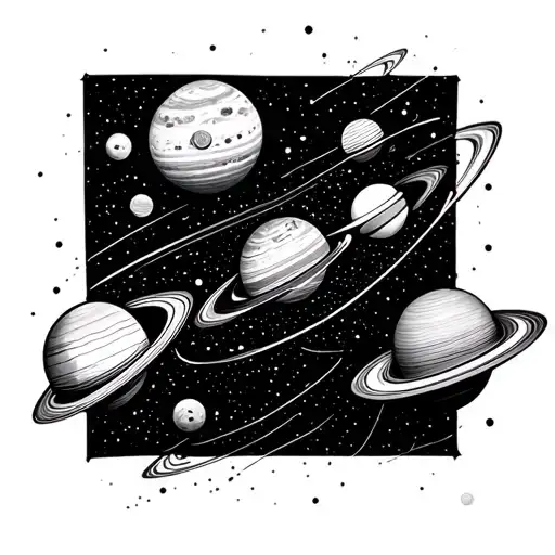 Fine Line Galaxy With Planets