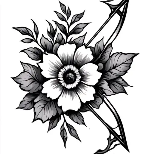 Bow And Arrow Tattoo With Flower