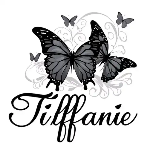The Name Tiffanie In Script With Butterflies Surrounding