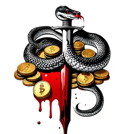 Snake On A Bloody Dagger In A Pile Of Bloody Gold Coins
