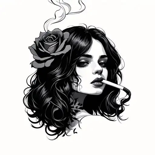 Smoking Girl With Rose