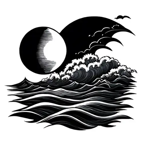 Moon And Sun With Water Waves