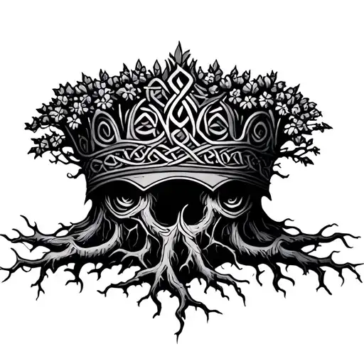 Tree Crown With Roots In Celtic Style