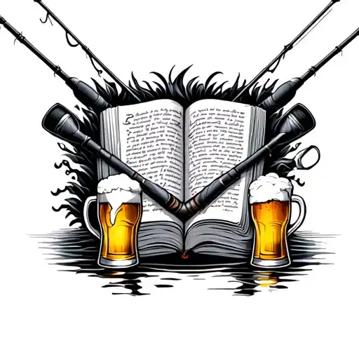 2 Fishing Poles Together With A Book And A Beer On Each Side