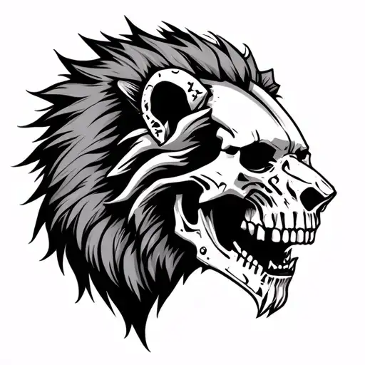 A Lion Head That Has A Terminator Type Skull Exposed From Scars And Fights