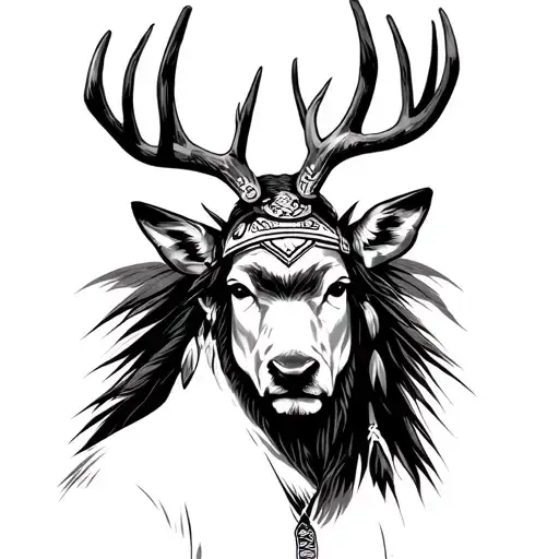 Yaqui Native Warrior Buff Deer On His Head