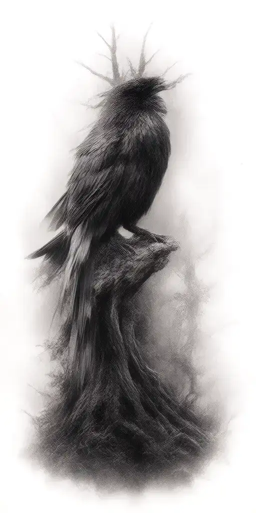 Forest With A Raven Sitting On The Top