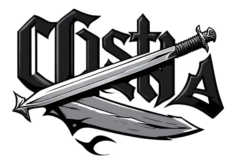 The Name Costa With A Sword Going Thru