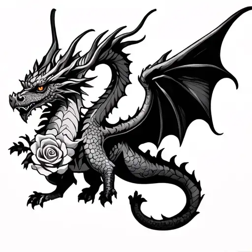 Fantasy Dragon With Roses As Wings