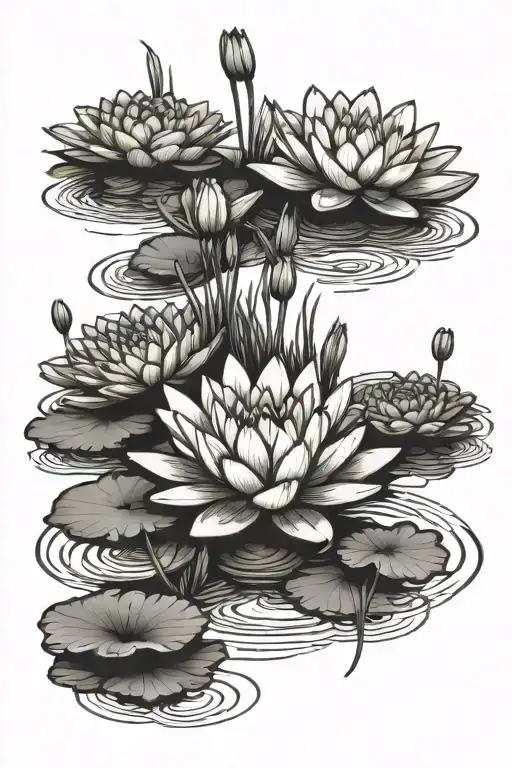 Water Lily Flowers Sun Flowers And Lavender Growing Intertwined