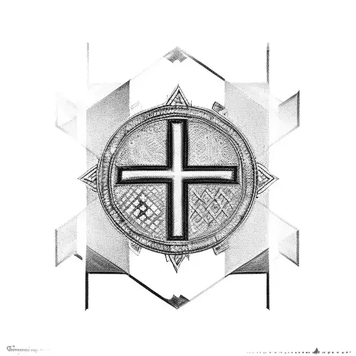 A Black And Grey Armenian Cross Surrounded By Circuitry