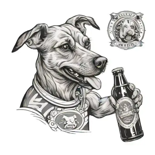 Craft A Tattoo Showcasing A Dog Wearing A Mainz 05 Jersey While Holding A Beer Bottle In Its Mouth