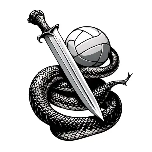 Sword Stabbing Volleyball And Snake Coiled