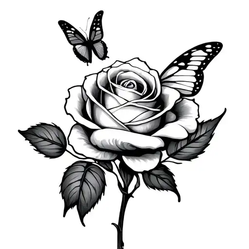Single Rose With Butterfly Fine Line Very Feminine And Minimalist