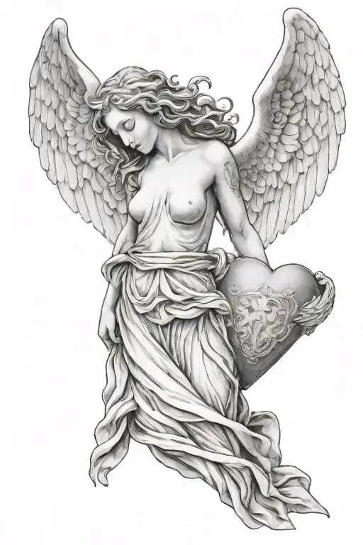 Female Angelic Statue Supporting A Very Heavy Heart On Her Back