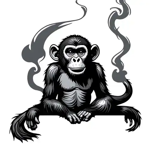 Sitting Smoking Monkey In Lives