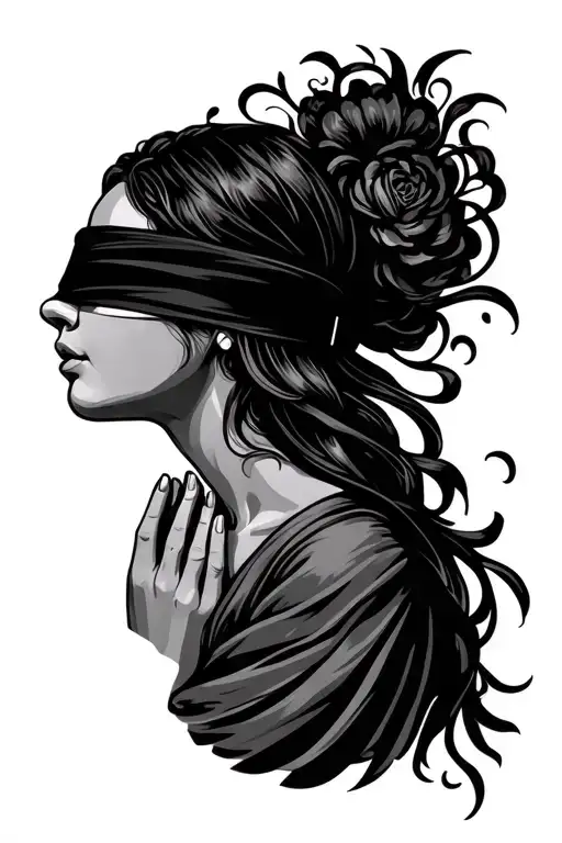 Black Blindfolded Praying Woman Side View