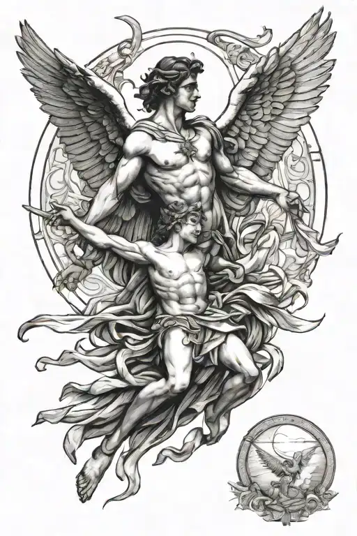 Apollo Holding Icarus Falling From The Sky