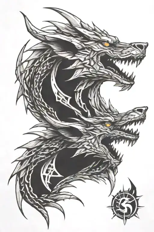 Dragon And Wolf Sharing A Mouth Split In Half Geometric