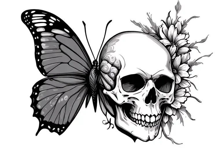 Skull And Butterfly For Throate