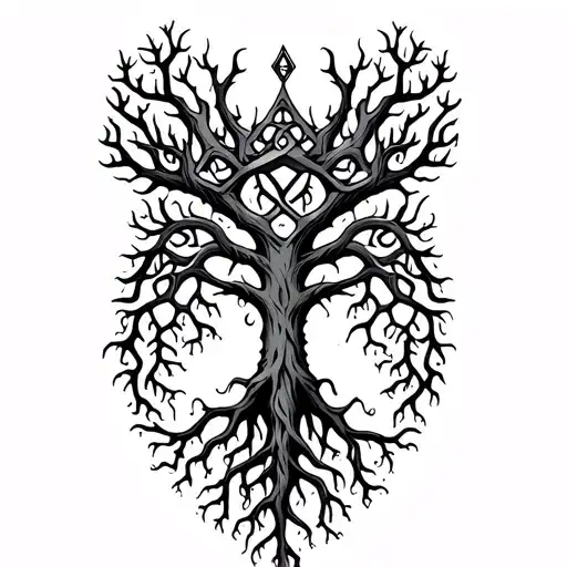 Tree Crown With Roots In Celtic Style