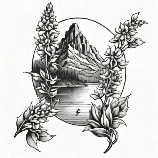 Lake Surrounded By Foxgloves With A Mountain Background