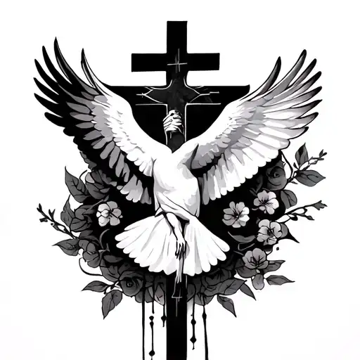 Christian Theme Tattoo Sleeve With Doves Jesus Crosses Both Outer And Inner Sleeve