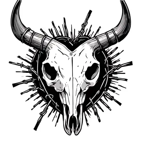Bull Skull Barb Wire Heart Shaped