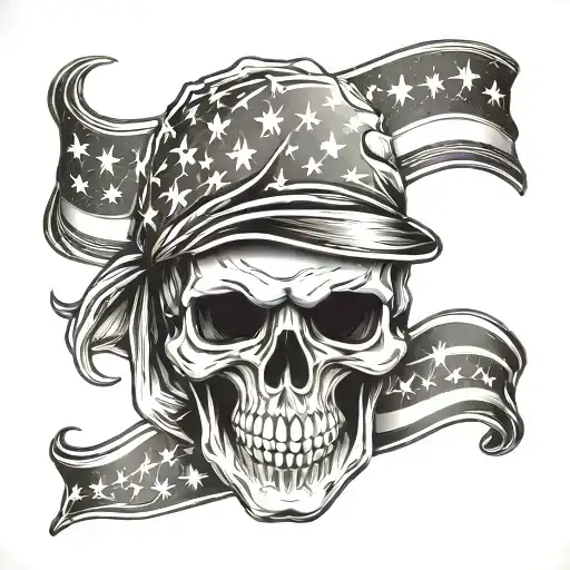 Rock Sign Skull With American Flag Bandana
