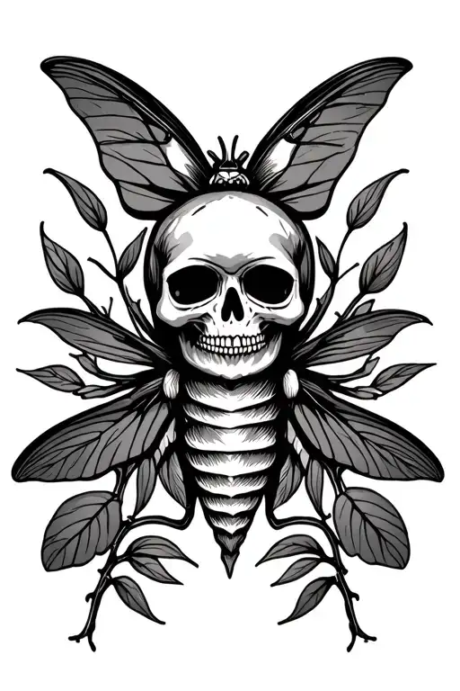 Moth With Skull And Leaves