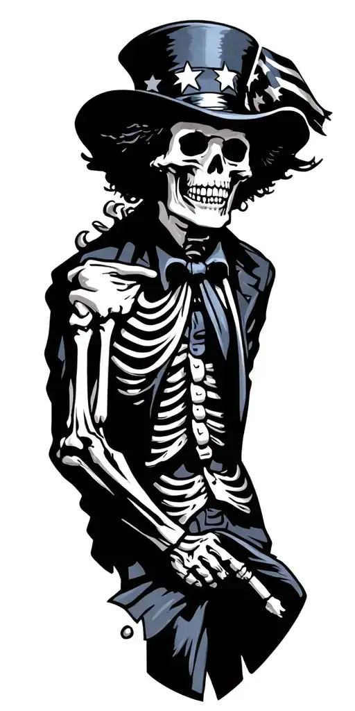 Skeleton Uncle Sam With American Flag Waving