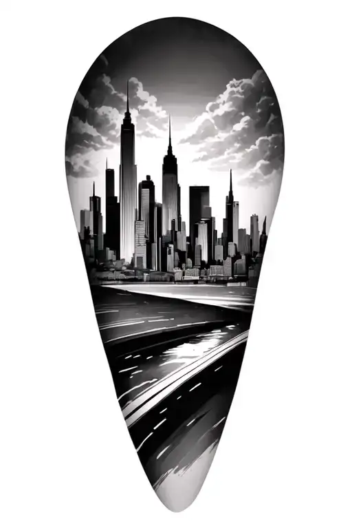 City Skyline With Layers For Men's Leg